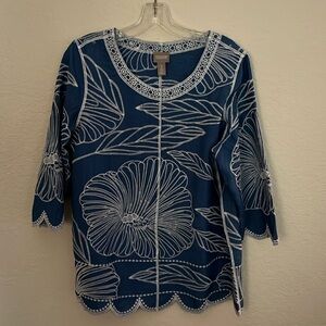 Chico’s Blue and White embroidered top